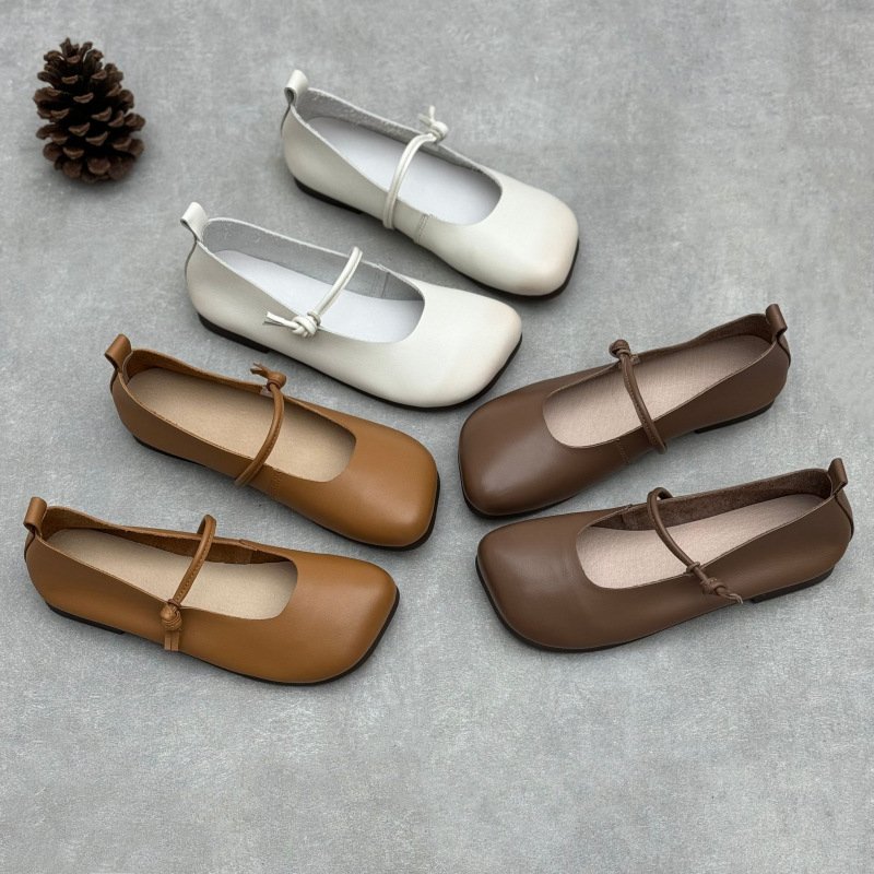 Women's Square Toe Leather Flat Slip-On Loafers