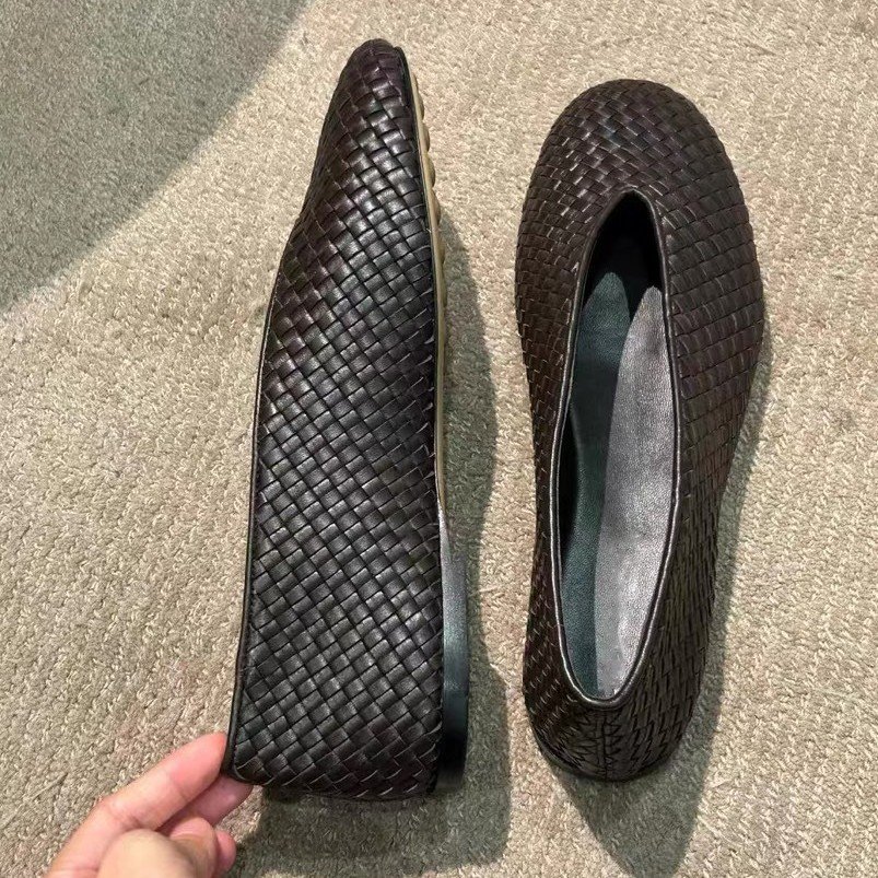 Women's Round Toe Woven Leather Mary Jane Flats with Cross Straps