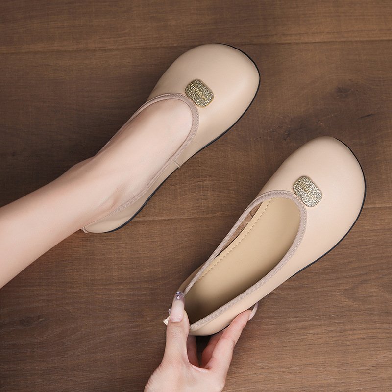 Women's Round Toe Flat Mary Jane Ballet Shoes in Full Grain Leather