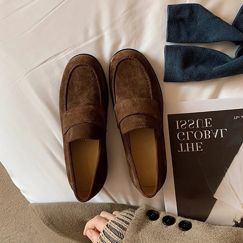 Women's Retro Round Toe Leather Penny Loafers with Chunky Platform Heel