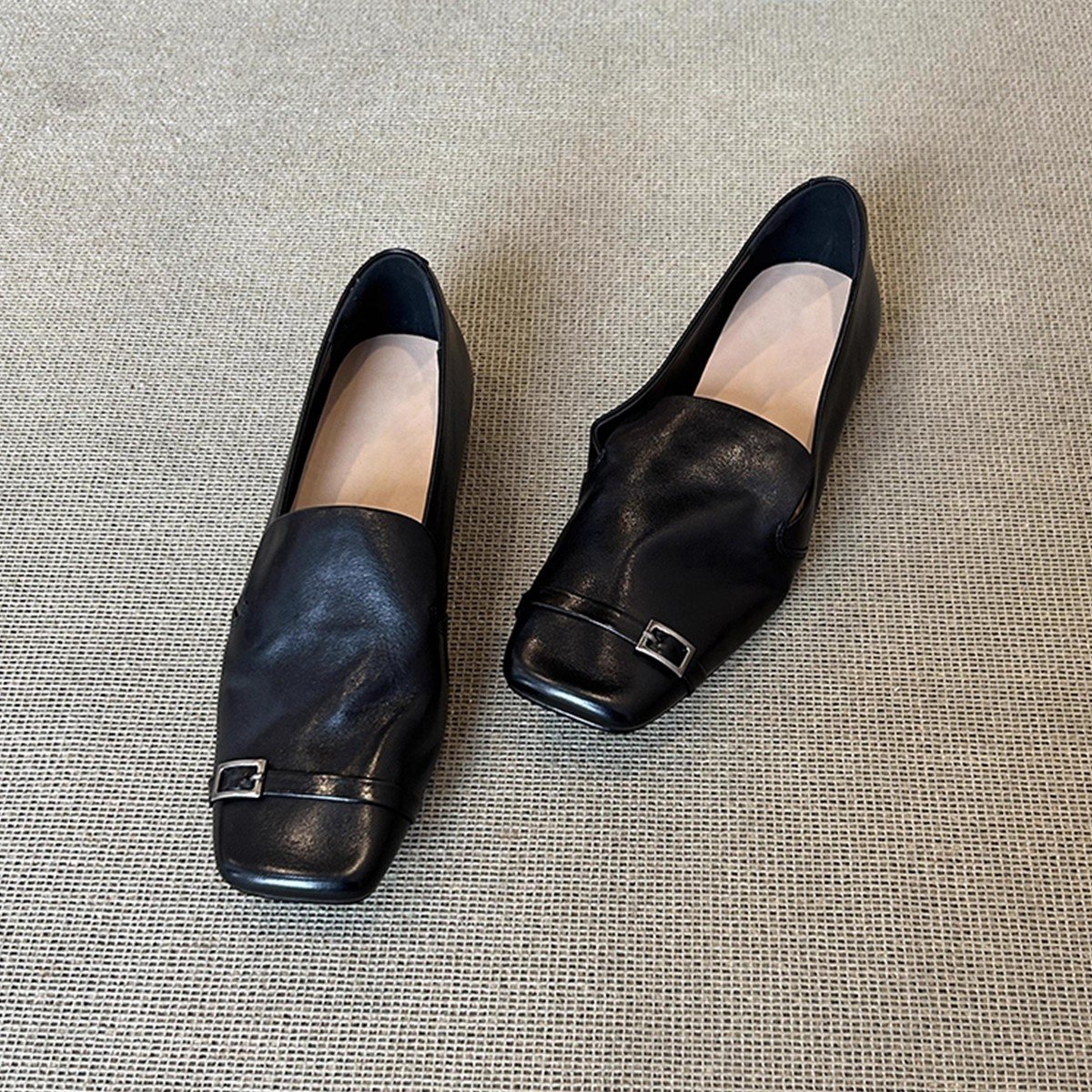 Women's Square Toe Slip-On Loafers with Low Block Heel